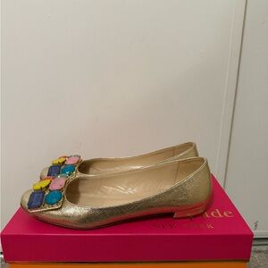 Kate Spade Gold and Pink Flats with Vibrant Embellishments